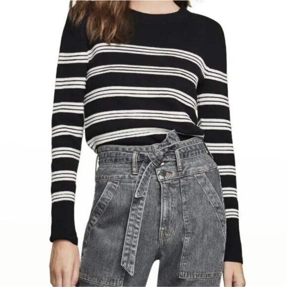 Veronica Beard Black White Stripe Wool Zareen Sweater XS